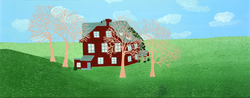 Red House with Pink Trees